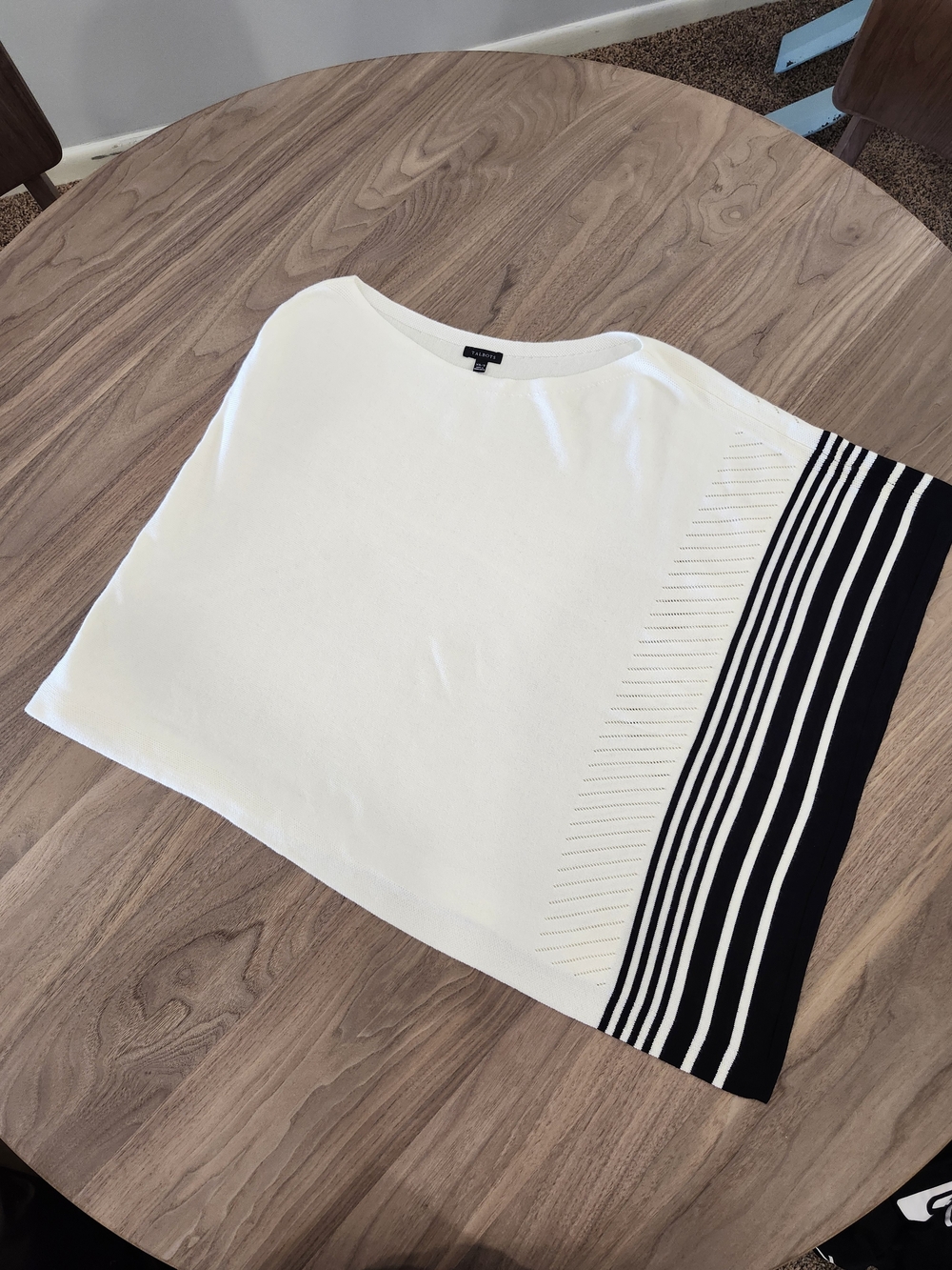 Talbots Off-White Shawl, Ponch-Ste State with Black Stripe Accent